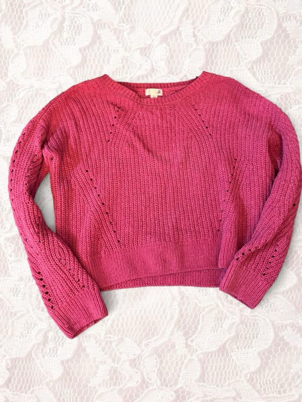 SO Pink Cropped Knit Crewneck Sweater